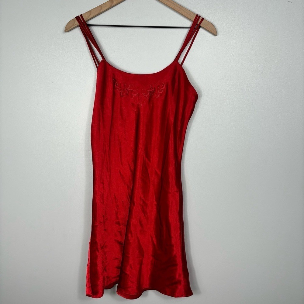 Satin Mini Slip Dress Small Red Y2K Lingerie Glam Vintage Coquette Romantic